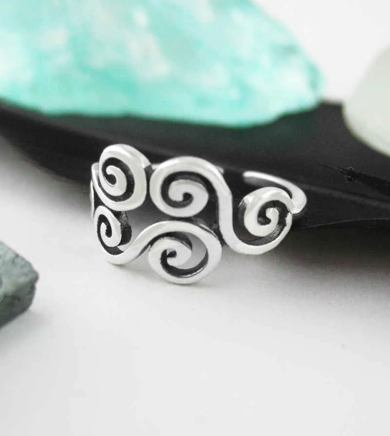 Six Spirals Wind Cloud Toe Midi Knuckle or Pinky Ring, Adjustable