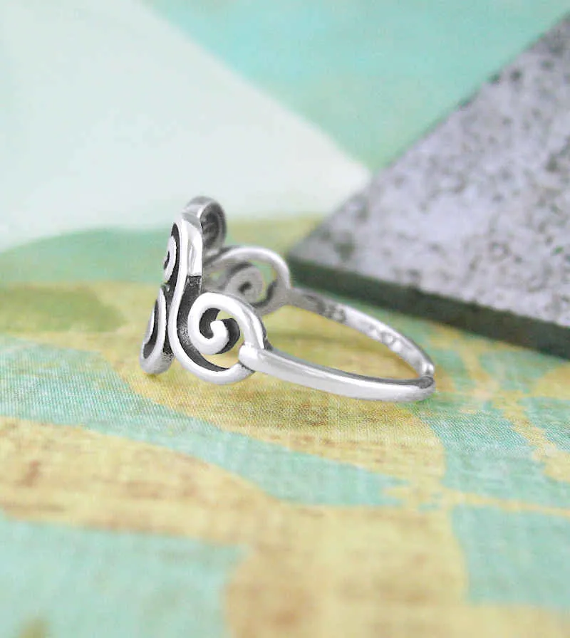 Six Spirals Wind Cloud Toe Midi Knuckle or Pinky Ring, Adjustable