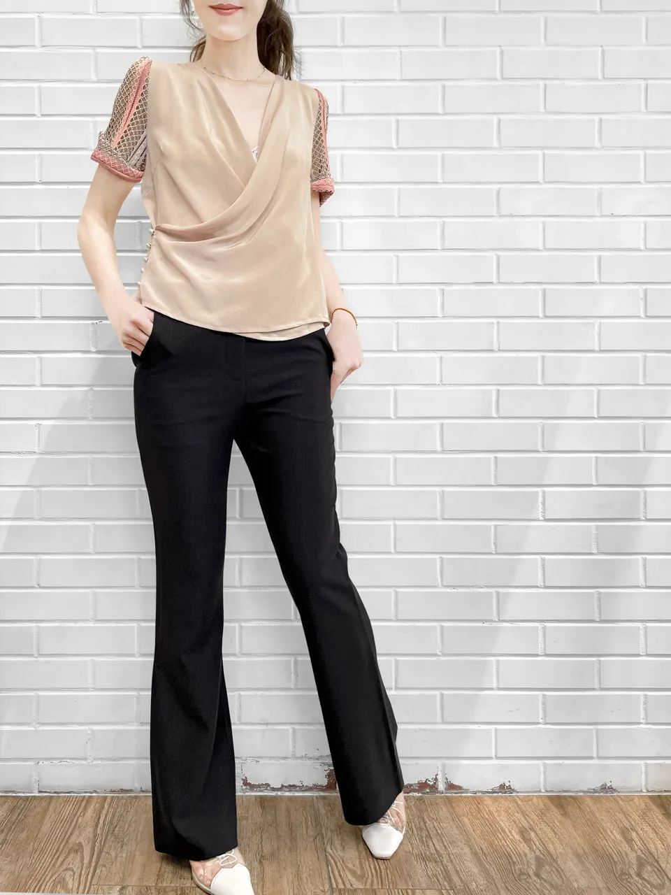 Sparkie Black Flare Leg Stretch Cotton Blend Pants
