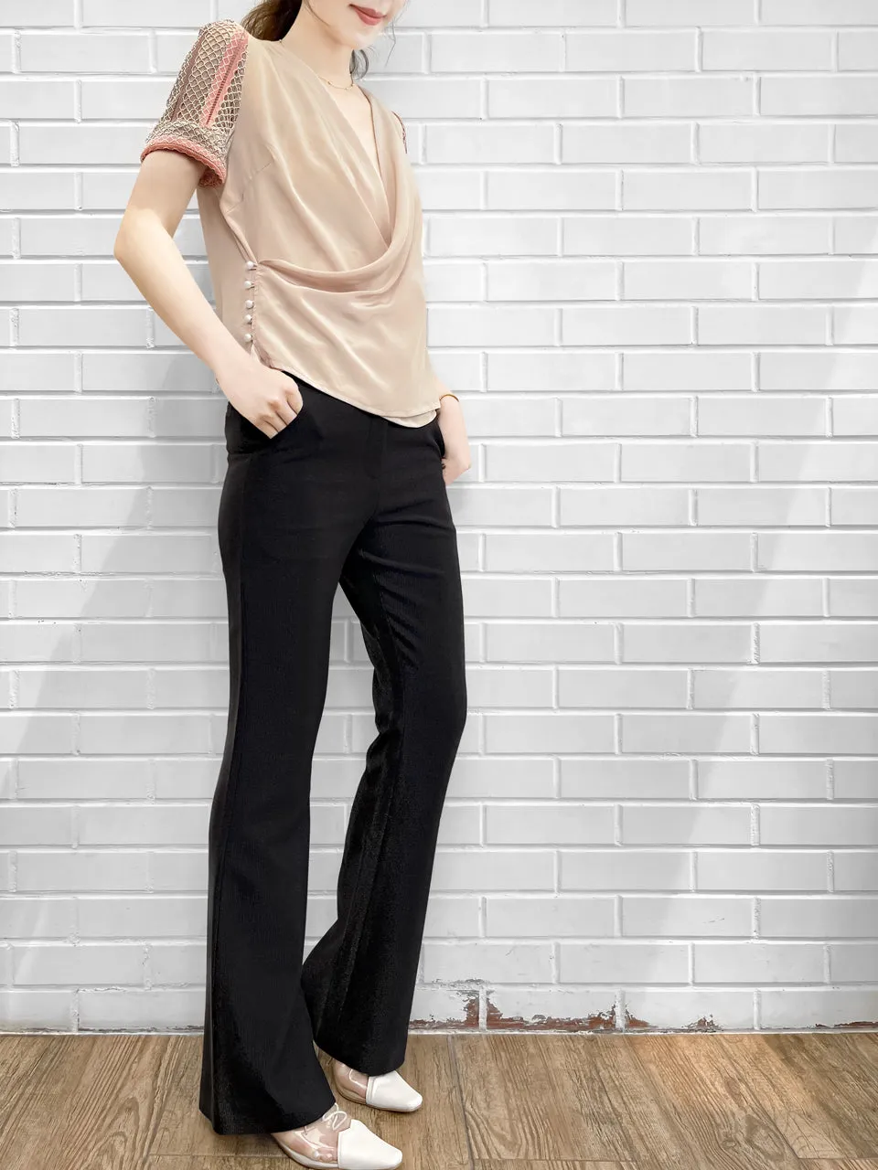 Sparkie Black Flare Leg Stretch Cotton Blend Pants
