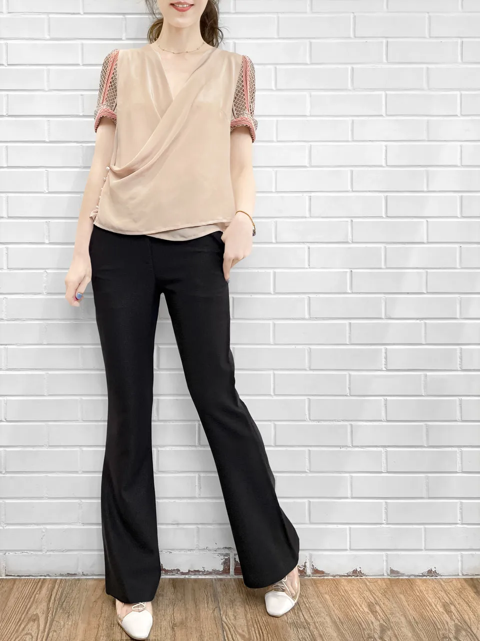 Sparkie Black Flare Leg Stretch Cotton Blend Pants