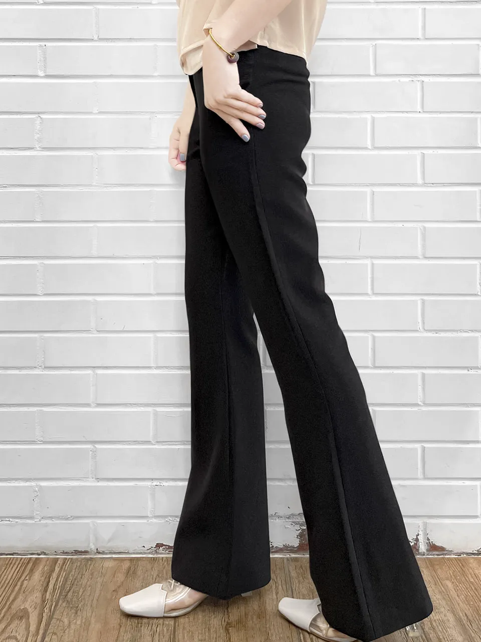 Sparkie Black Flare Leg Stretch Cotton Blend Pants