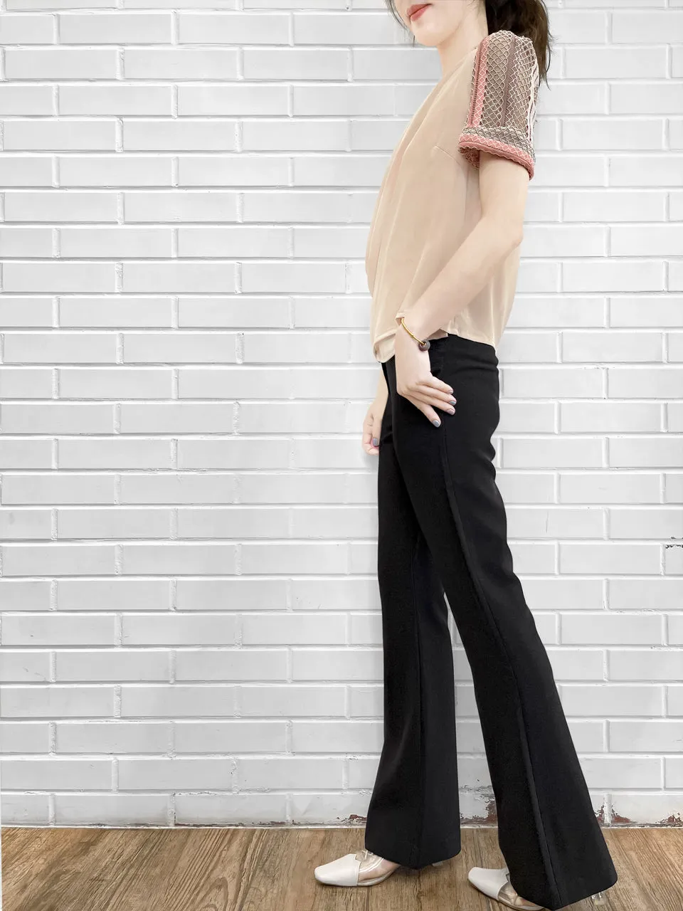 Sparkie Black Flare Leg Stretch Cotton Blend Pants