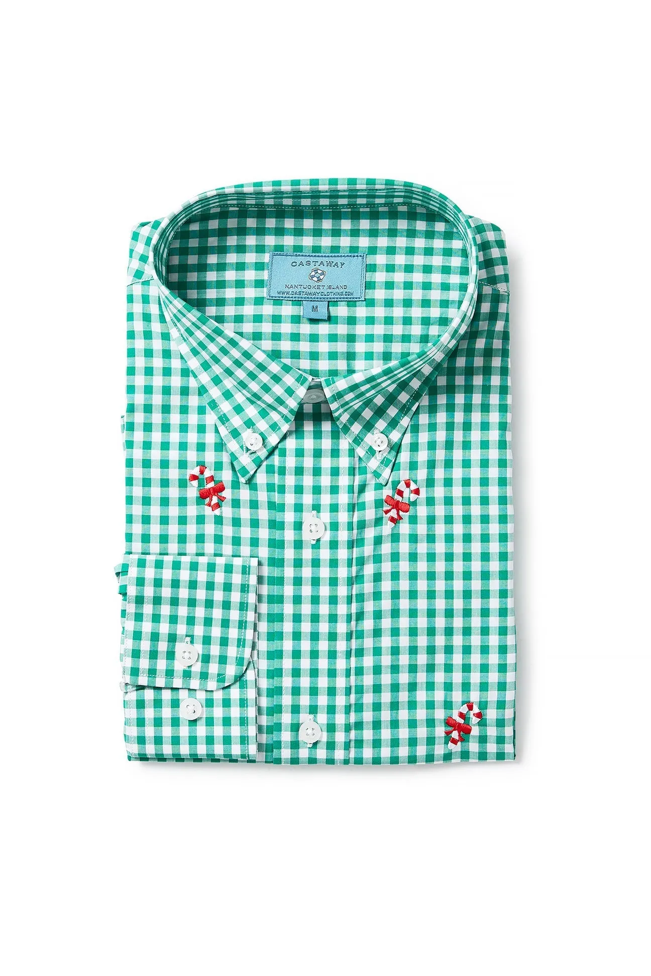 Straight Wharf Shirt Wide Gingham Emerald With Candy Cane