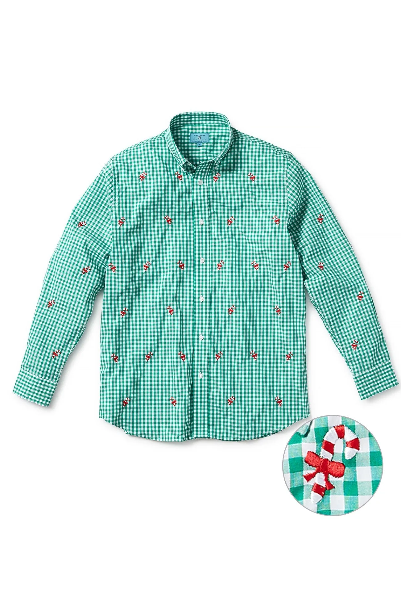 Straight Wharf Shirt Wide Gingham Emerald With Candy Cane