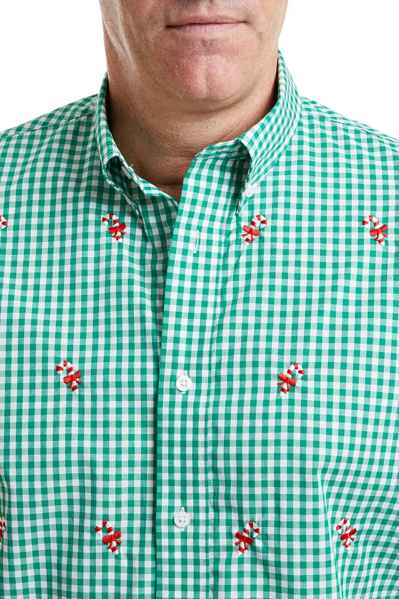 Straight Wharf Shirt Wide Gingham Emerald With Candy Cane