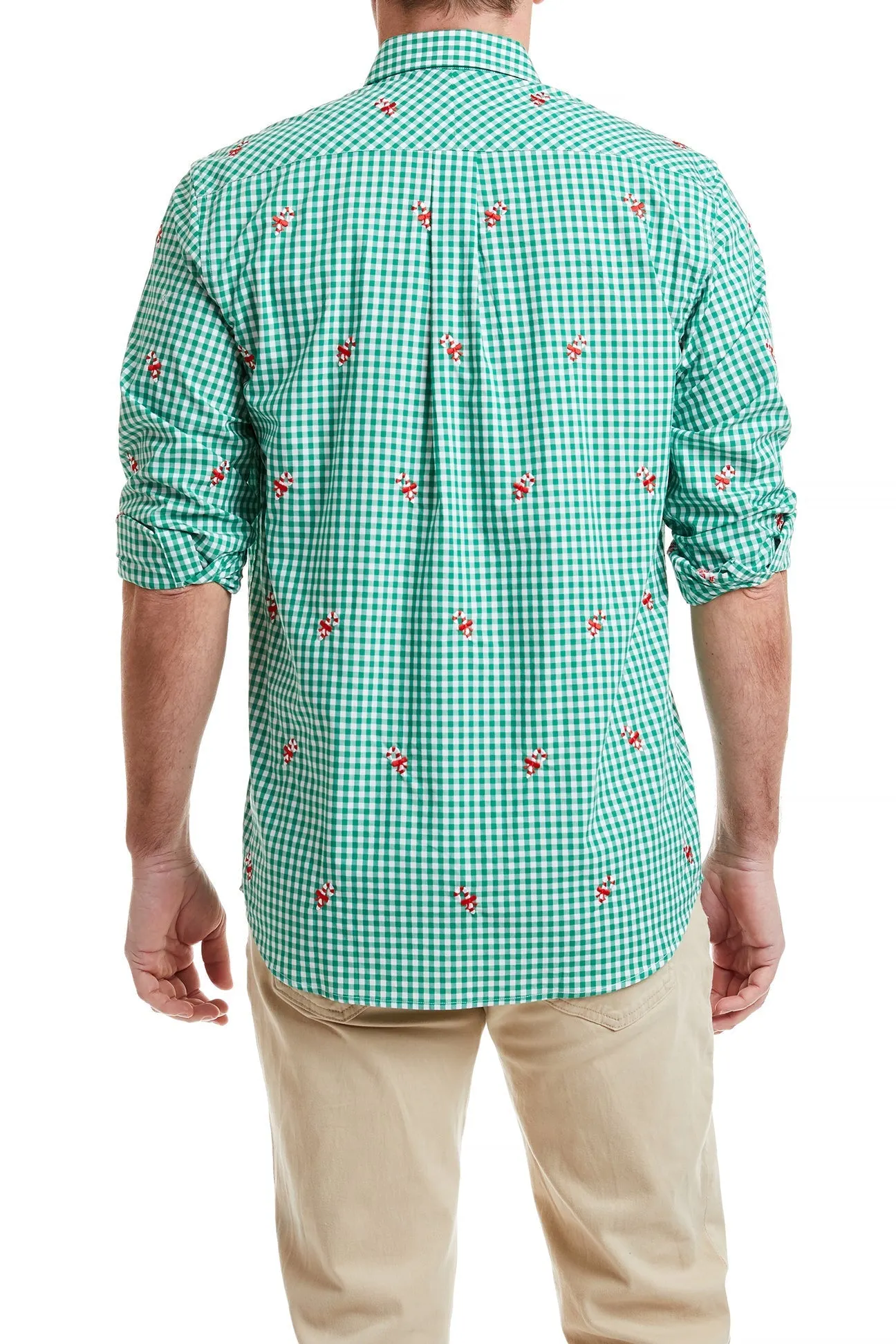 Straight Wharf Shirt Wide Gingham Emerald With Candy Cane
