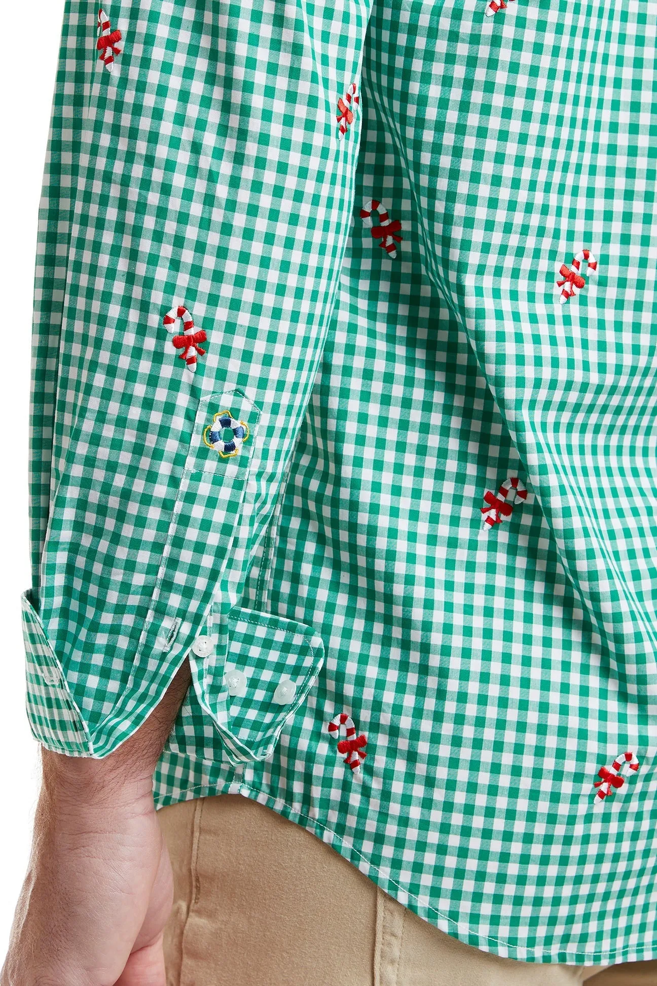 Straight Wharf Shirt Wide Gingham Emerald With Candy Cane