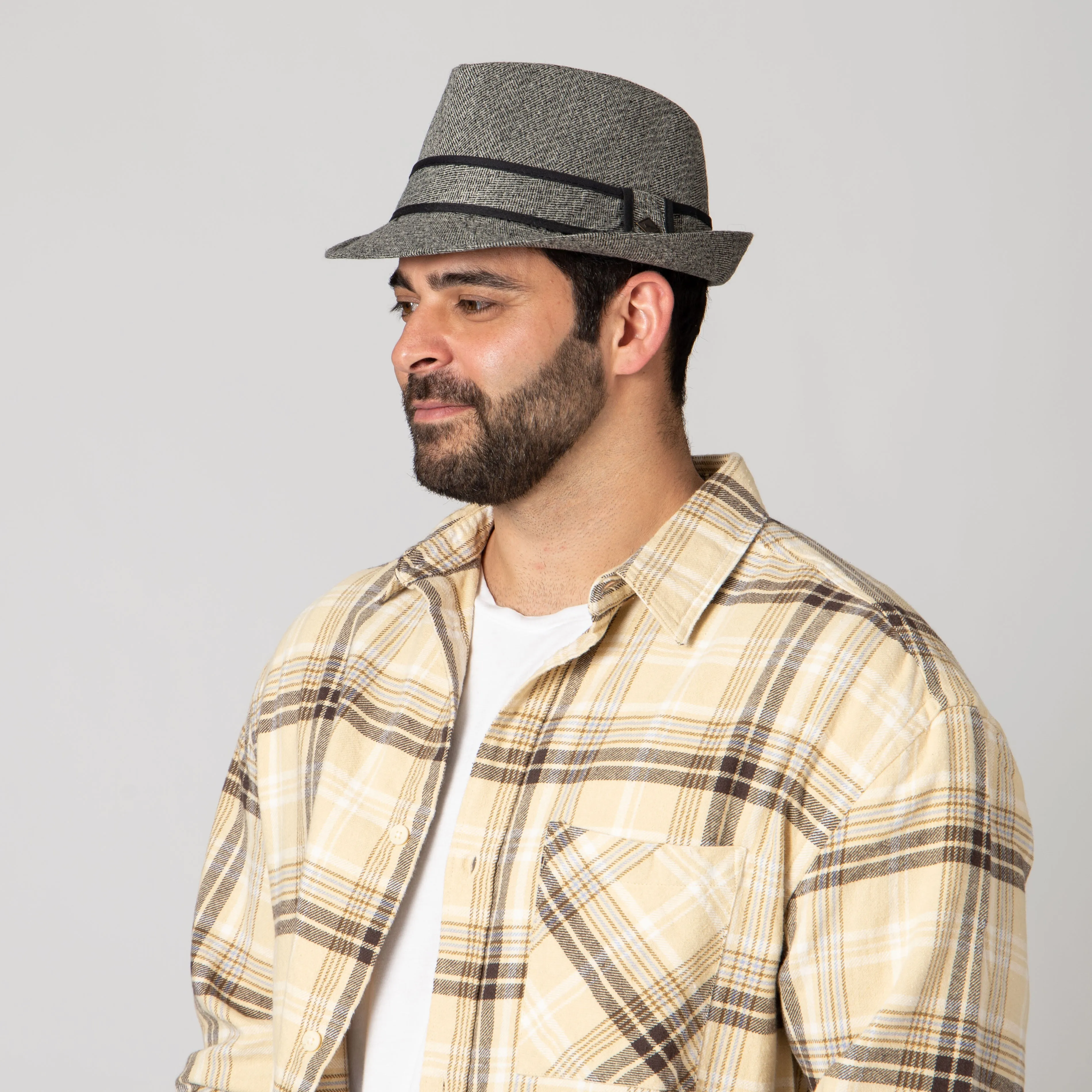 Tweed Fedora With Trim