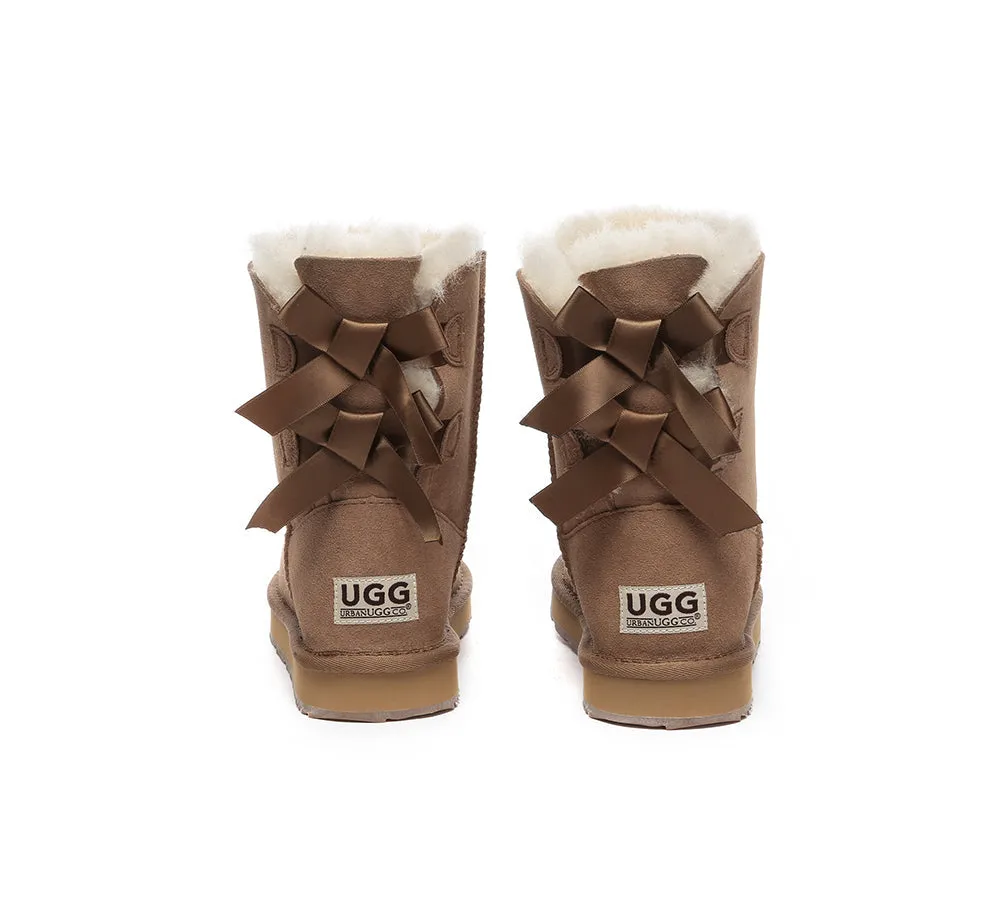 Urban UGG® Women Double faced Sheepskin Wool Boots Short Back Bow