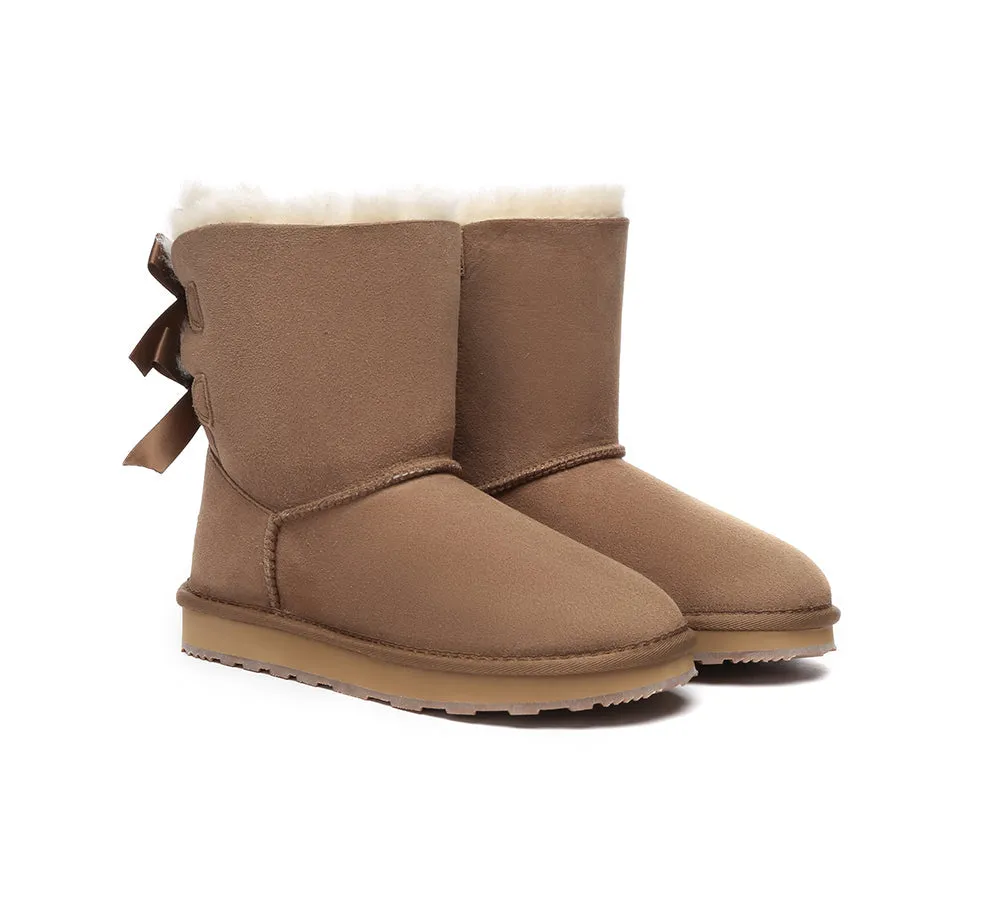 Urban UGG® Women Double faced Sheepskin Wool Boots Short Back Bow