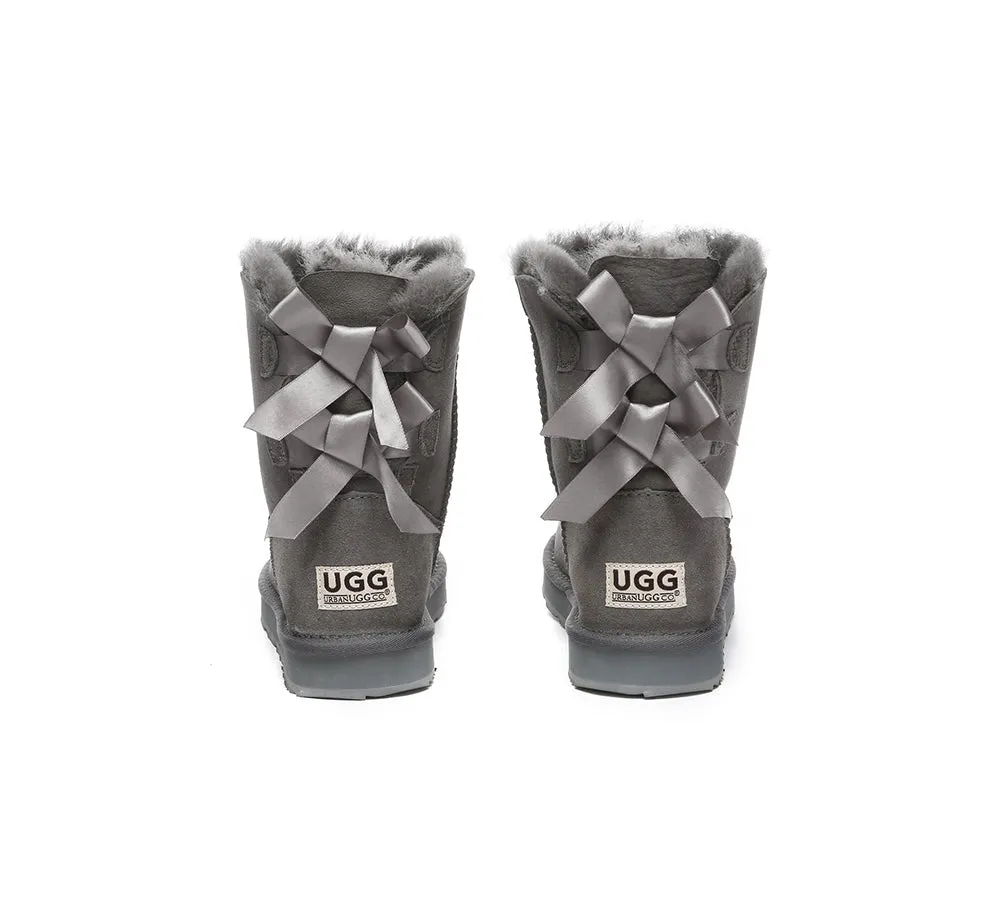 Urban UGG® Women Double faced Sheepskin Wool Boots Short Back Bow