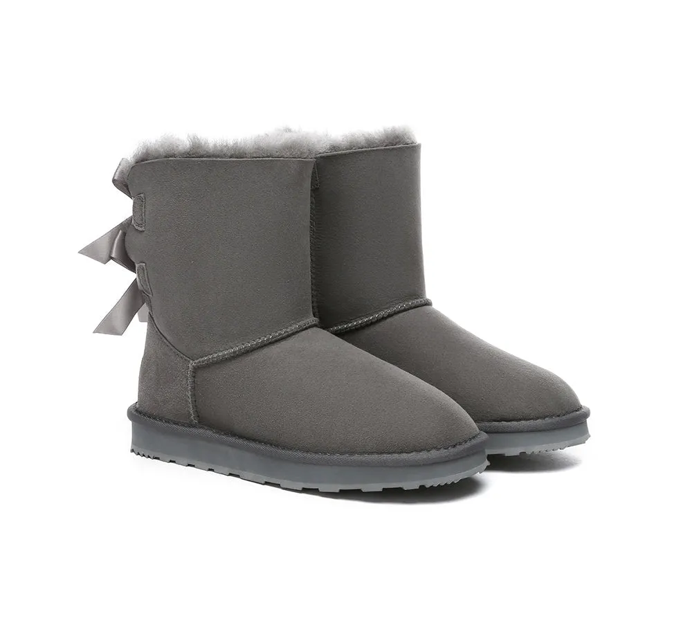 Urban UGG® Women Double faced Sheepskin Wool Boots Short Back Bow