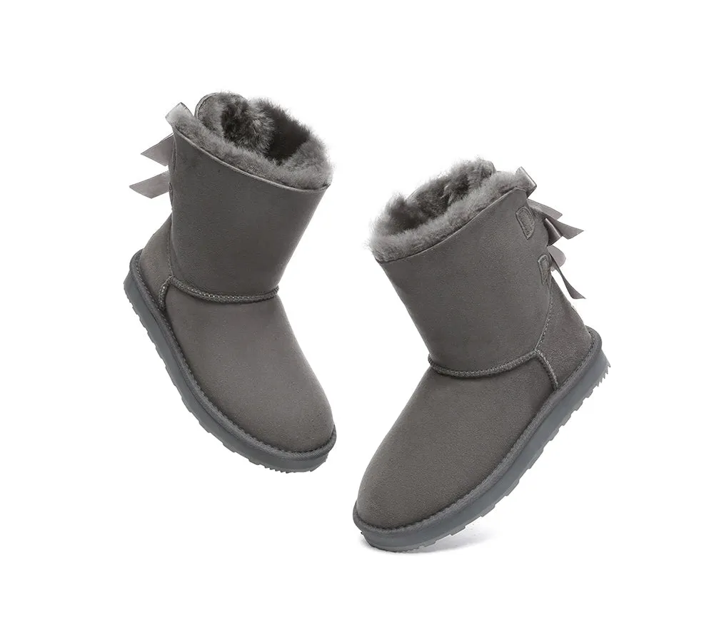 Urban UGG® Women Double faced Sheepskin Wool Boots Short Back Bow