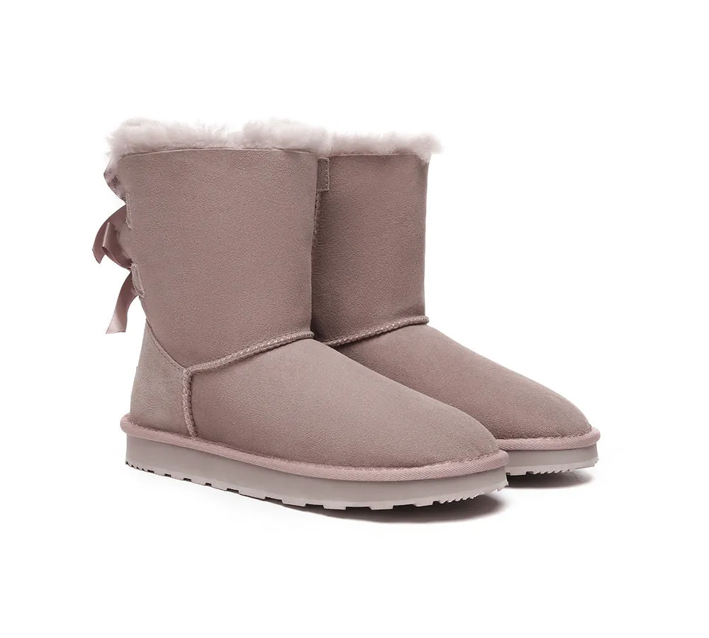 Urban UGG® Women Double faced Sheepskin Wool Boots Short Back Bow