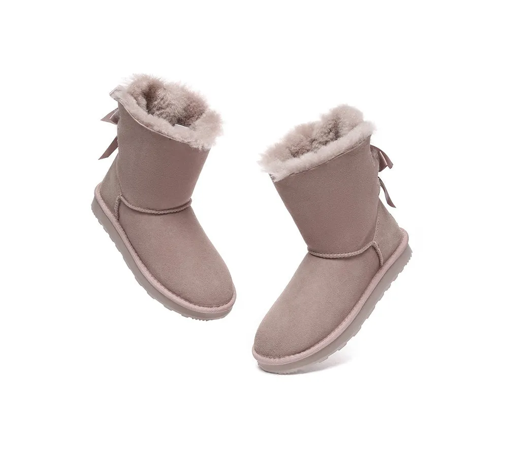 Urban UGG® Women Double faced Sheepskin Wool Boots Short Back Bow