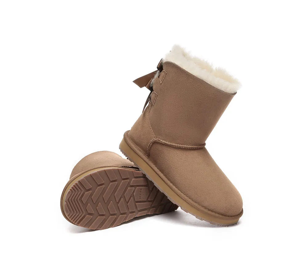 Urban UGG® Women Double faced Sheepskin Wool Boots Short Back Bow