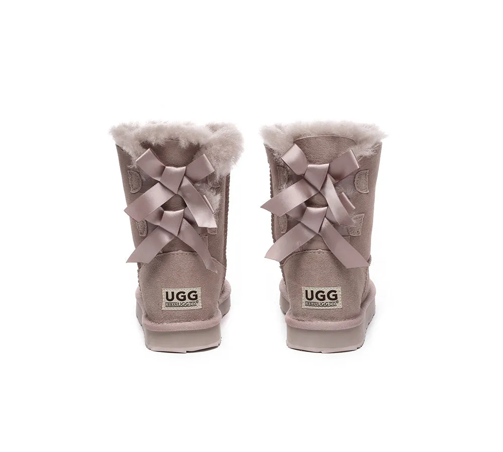 Urban UGG® Women Double faced Sheepskin Wool Boots Short Back Bow