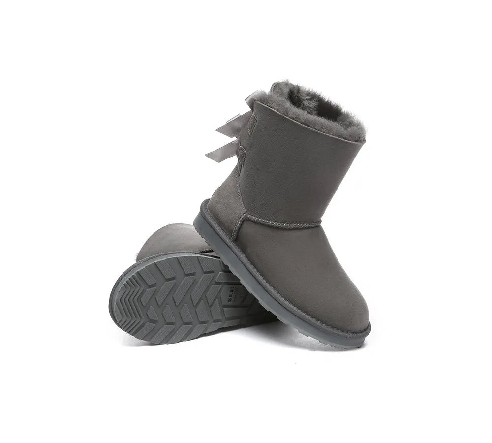 Urban UGG® Women Double faced Sheepskin Wool Boots Short Back Bow