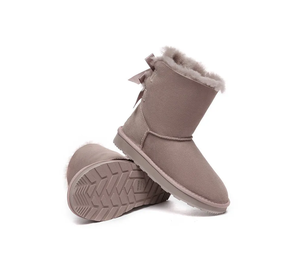 Urban UGG® Women Double faced Sheepskin Wool Boots Short Back Bow