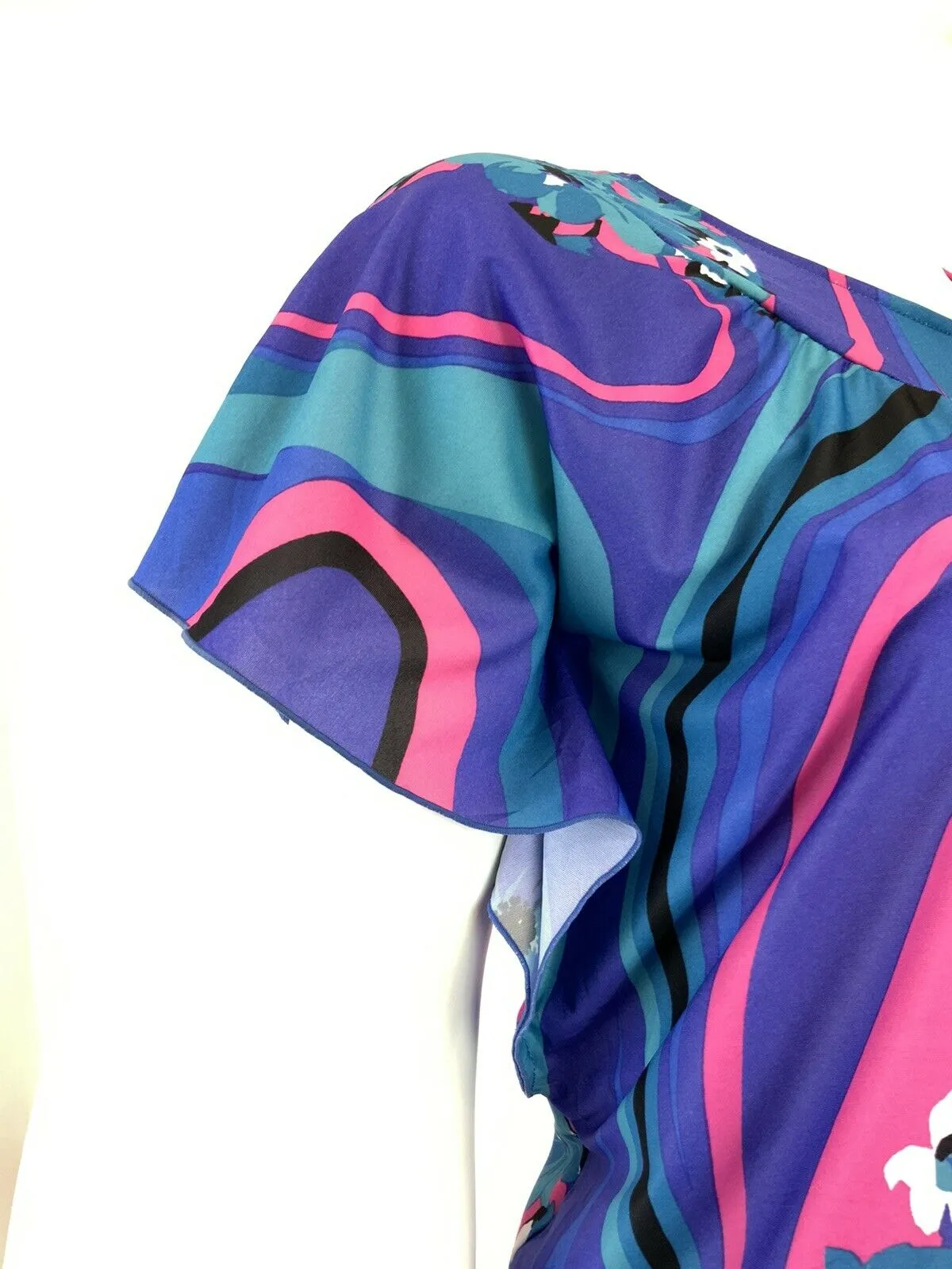 VINTAGE 60s 70s BLUE PURPLE PINK PSYCHEDELIC FLORAL SWIRL KAFTAN DRESS 20 22