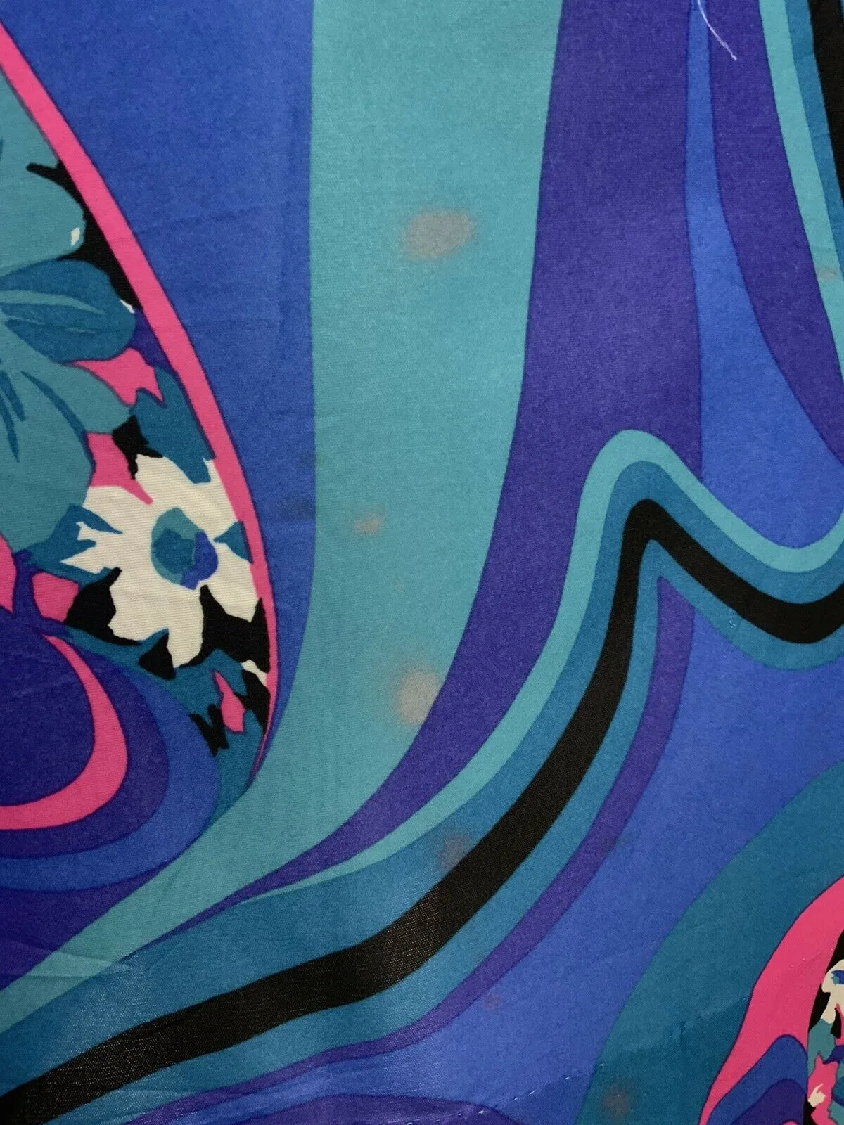 VINTAGE 60s 70s BLUE PURPLE PINK PSYCHEDELIC FLORAL SWIRL KAFTAN DRESS 20 22