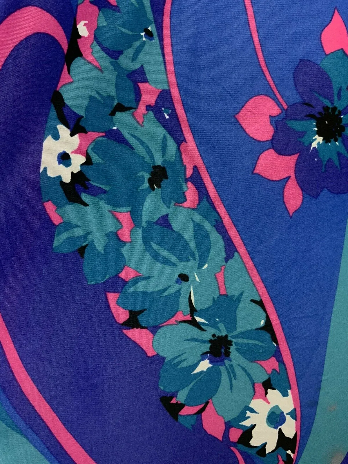 VINTAGE 60s 70s BLUE PURPLE PINK PSYCHEDELIC FLORAL SWIRL KAFTAN DRESS 20 22
