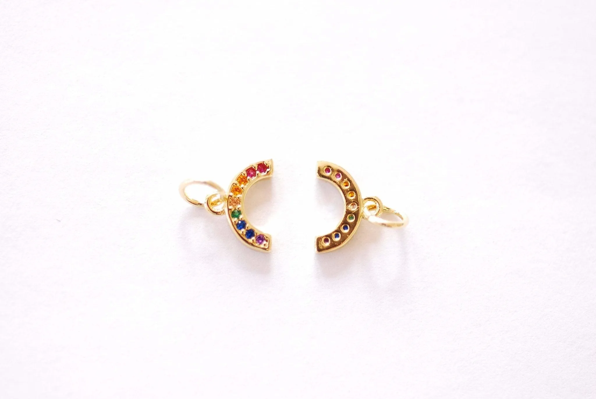 Wholesale Half Circle CZ Colorful Moon Charm - 18k gold plated Brass Micro Pave Half Moon Waning Moon Eclipse Charms B260