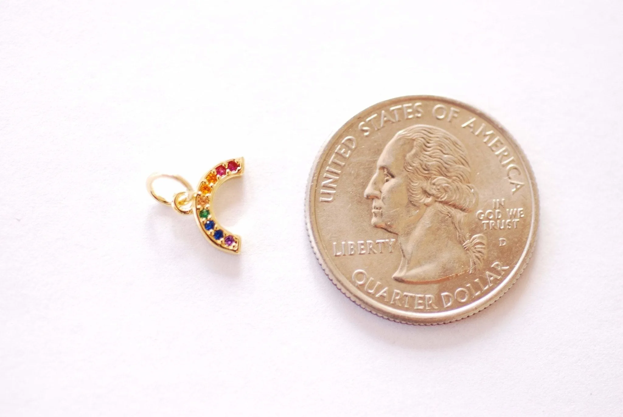 Wholesale Half Circle CZ Colorful Moon Charm - 18k gold plated Brass Micro Pave Half Moon Waning Moon Eclipse Charms B260