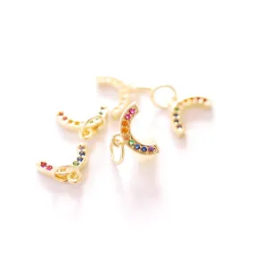 Wholesale Half Circle CZ Colorful Moon Charm - 18k gold plated Brass Micro Pave Half Moon Waning Moon Eclipse Charms B260