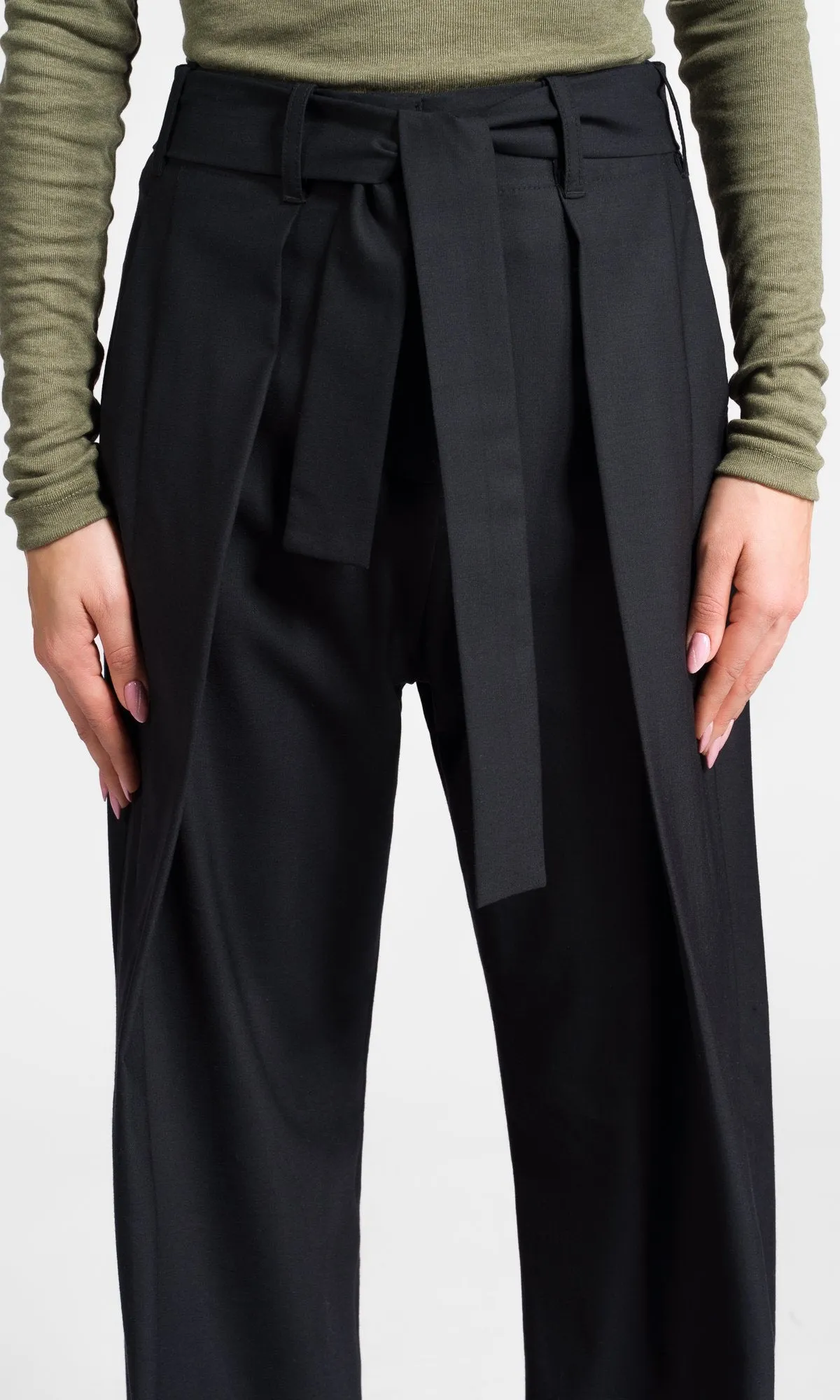 Wide Leg Pants With Ribbon Belt