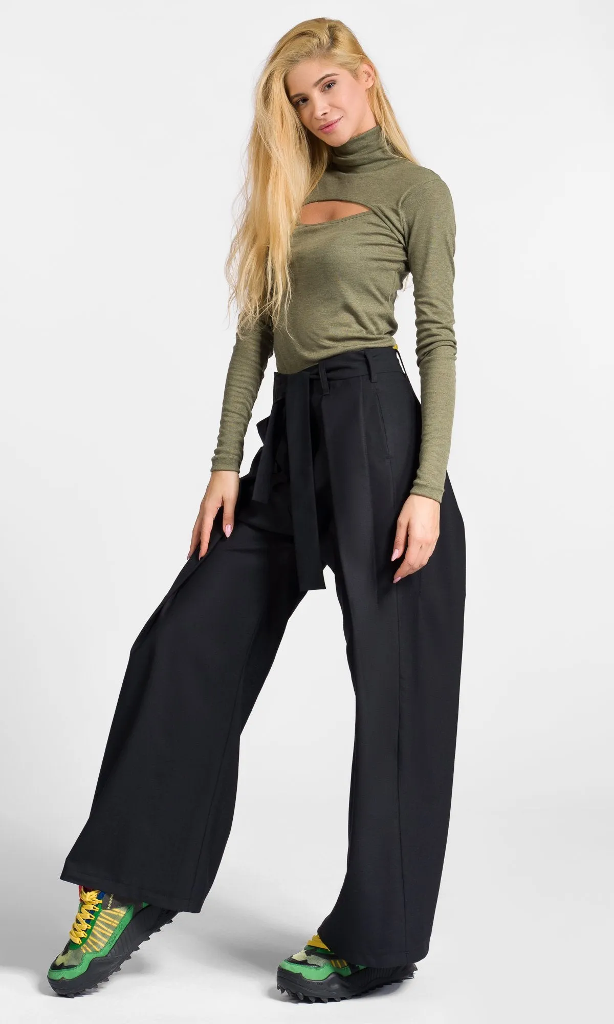 Wide Leg Pants With Ribbon Belt
