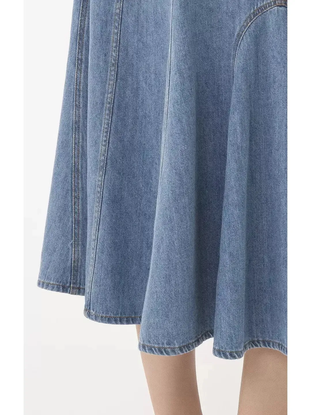 Women’s Denim Flared Vintage-Wash Laser-Cut Midi Skirt
